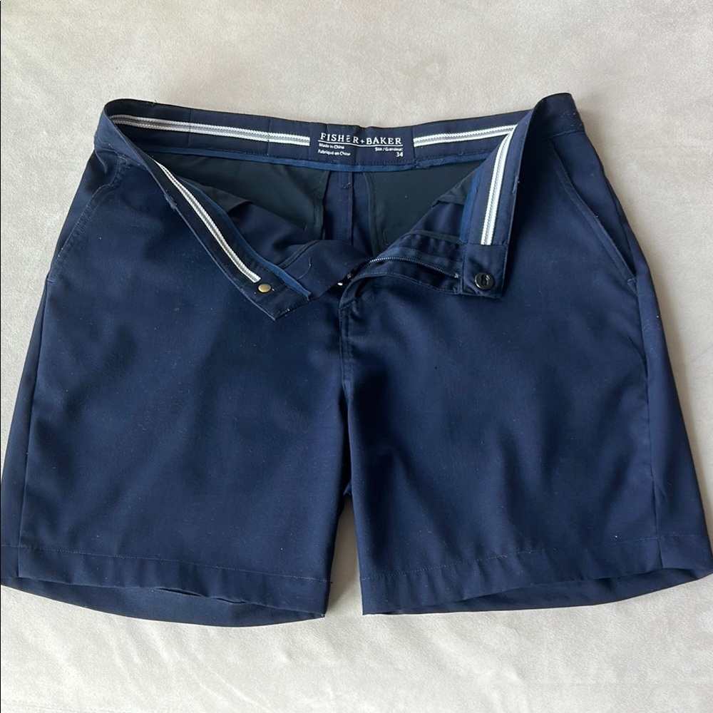 Men's Navy Flat Front Shorts (Fisher + Baker size 34)